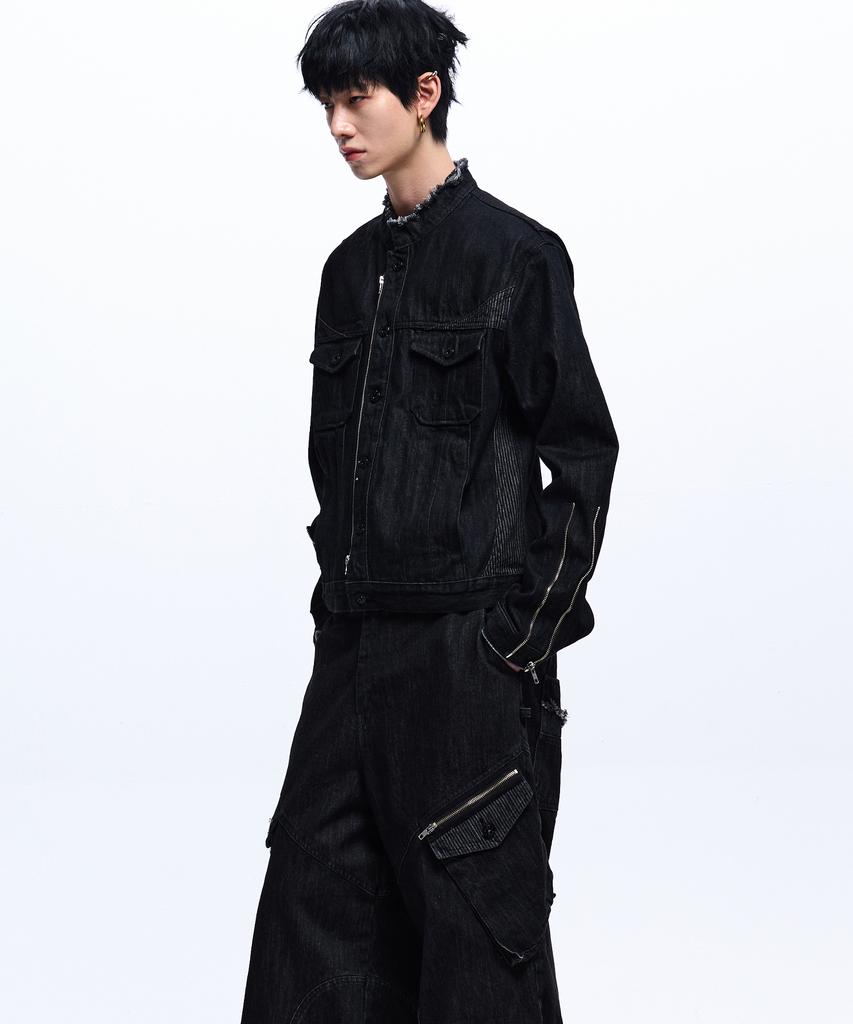 Rssc Stripe Mixed Denim Trucker Jacket - Black