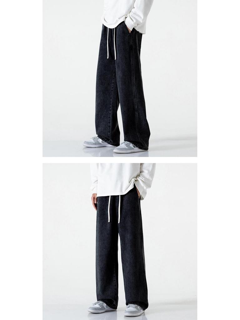 Muxiu Men's Autumn/Winter Loose Straight-Leg Elastic Waist Jeans