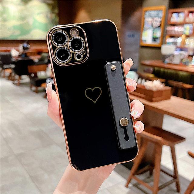 

Чехол для телефона с ремешком Love Heart для Iphone 13 11 12 14 Pro Max 13pro 11 14max, противоударный бампер, мягкая гальваническая задняя крышка For iPhone 13