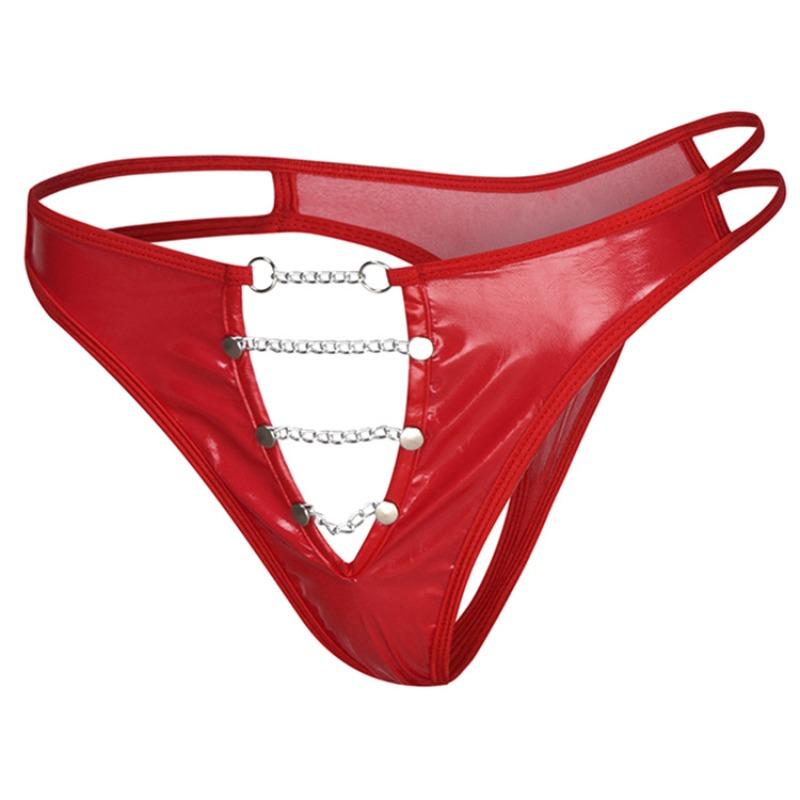 Sexy Gay Underwear Men G-String T-Back Thongs Hollow Pouch Leather Panties Man Lingerie Male Erotic Stage Performance Underpant