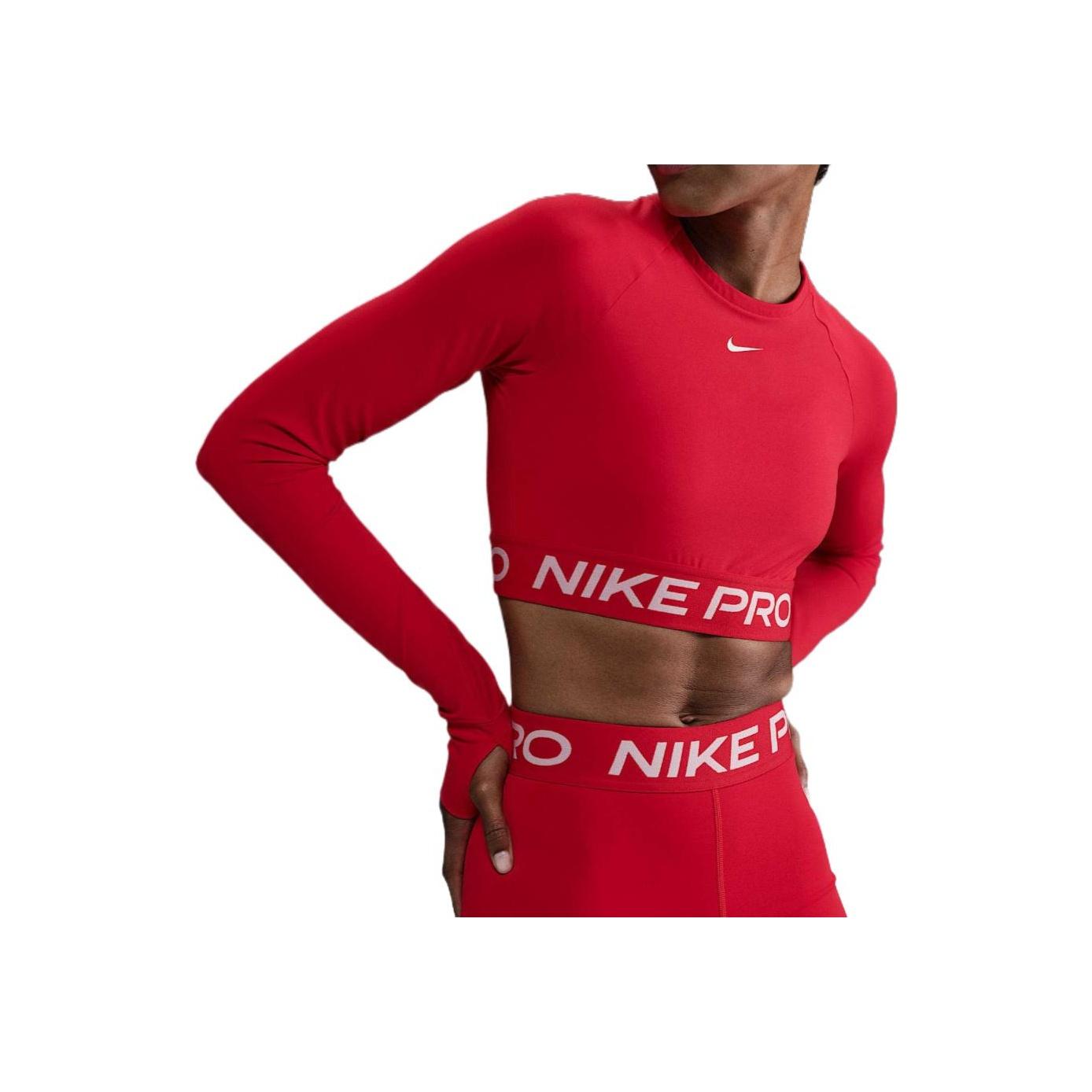 

Nike Pro Comfortable Skin-Friendly Soft Breathable Long Sleeve Cropped Top Women tops Red FV5484-657 XS