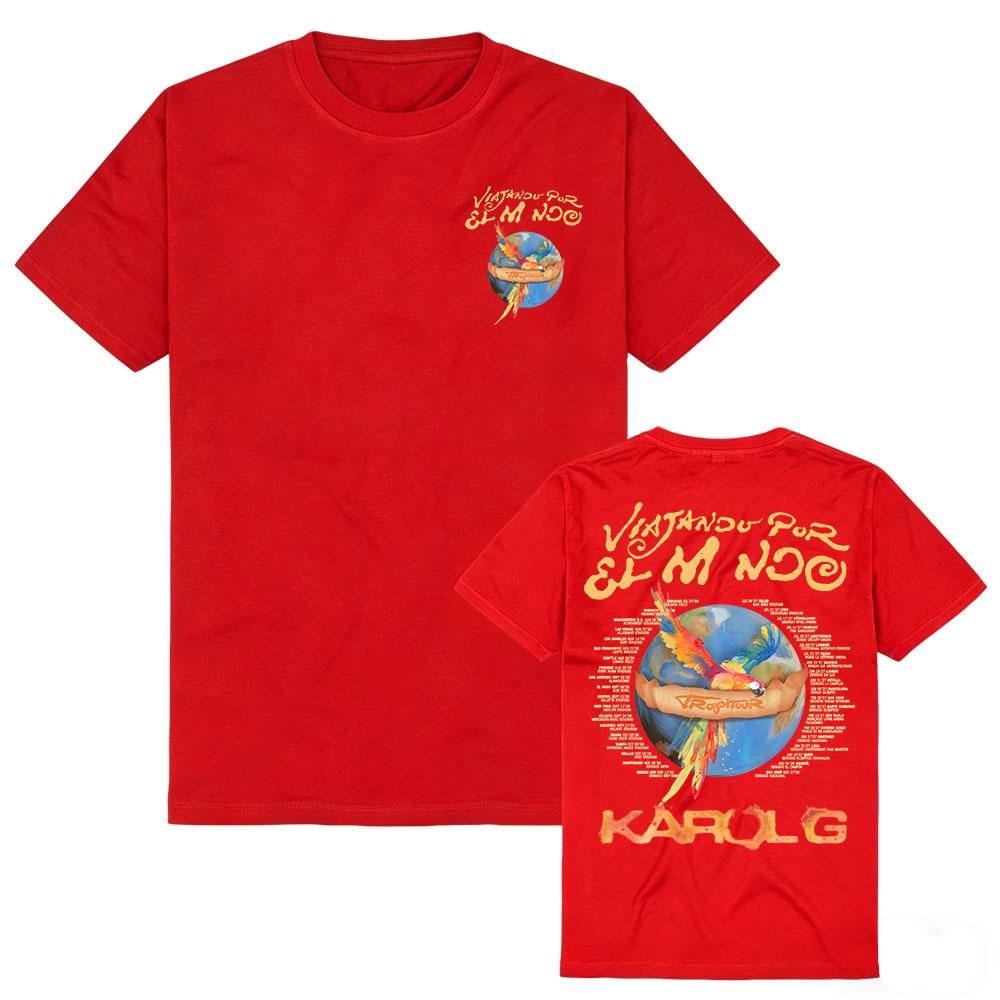

KAROL G VIAJANDO POR EL MUNDO TROP TOUR 2026 T-shirt Summer Cotton Short Sleeve Female Tshirts Graphic Merch Unisex Streetwear XXL червоний