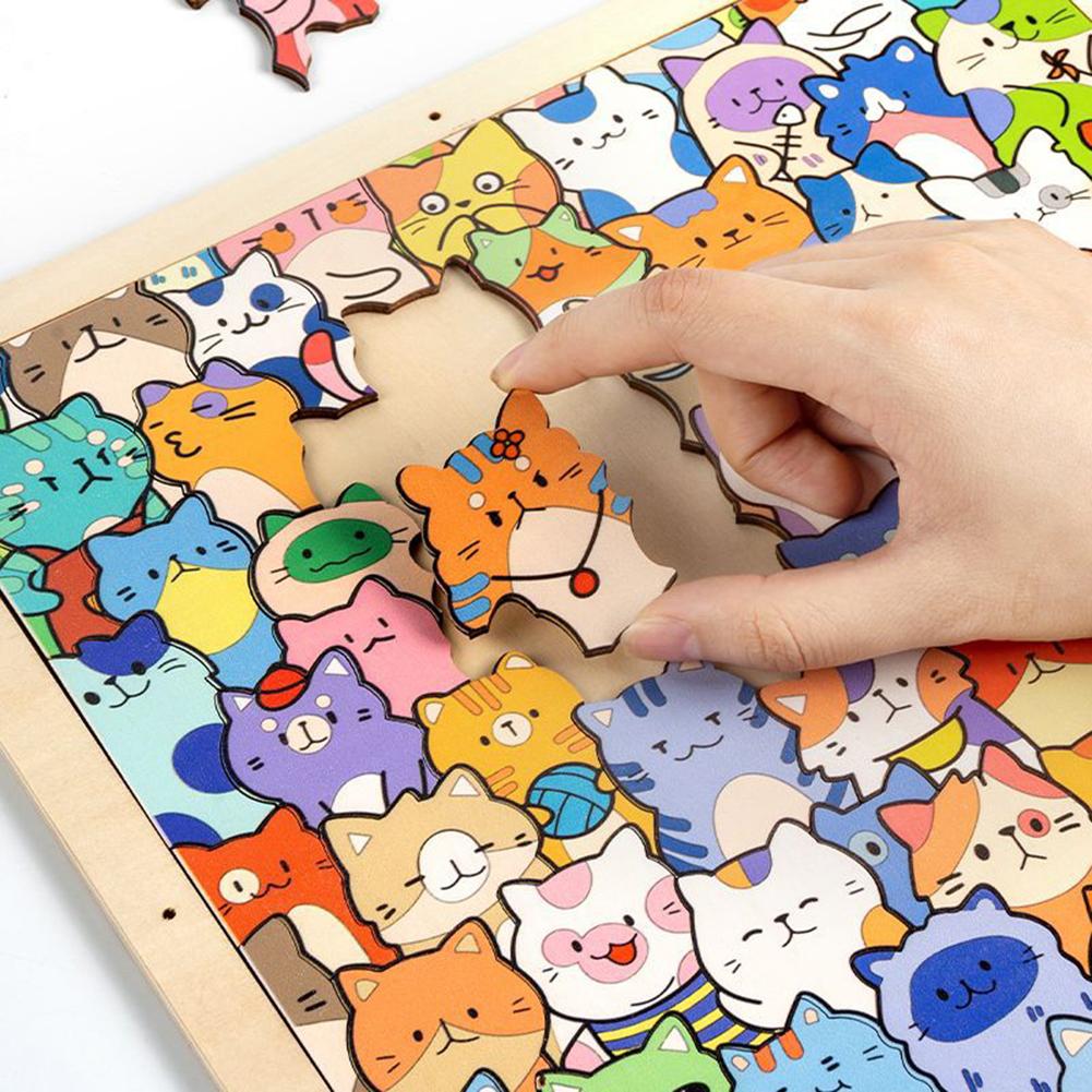 Kreslené roztomilé kotě Dřevěné puzzle Hračky Kreativní ručně malovaná DIY montážní hračka Puzzle Vánoční dárek