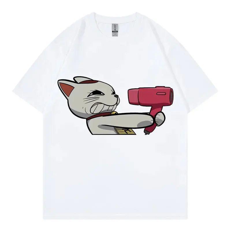 Hot Sales Japan Anime Granny Cat Graphic T Shirt Fashion Cartoon Oversized T-shirt Men Women Vintage Casual Cotton T-shirts