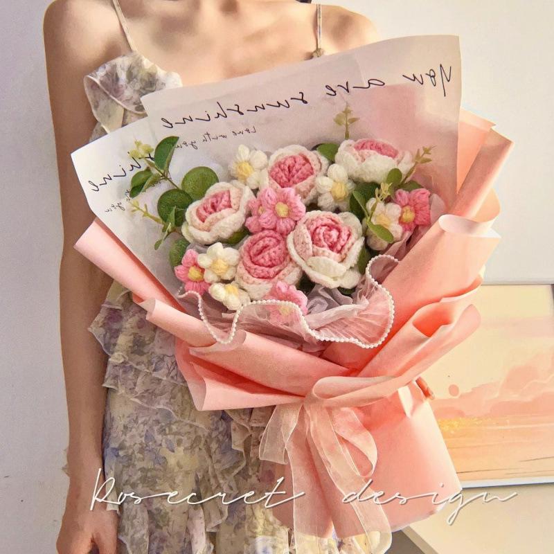 Handmade Knitted Rose & Sunflower Crochet Bouquet - Festival Gift