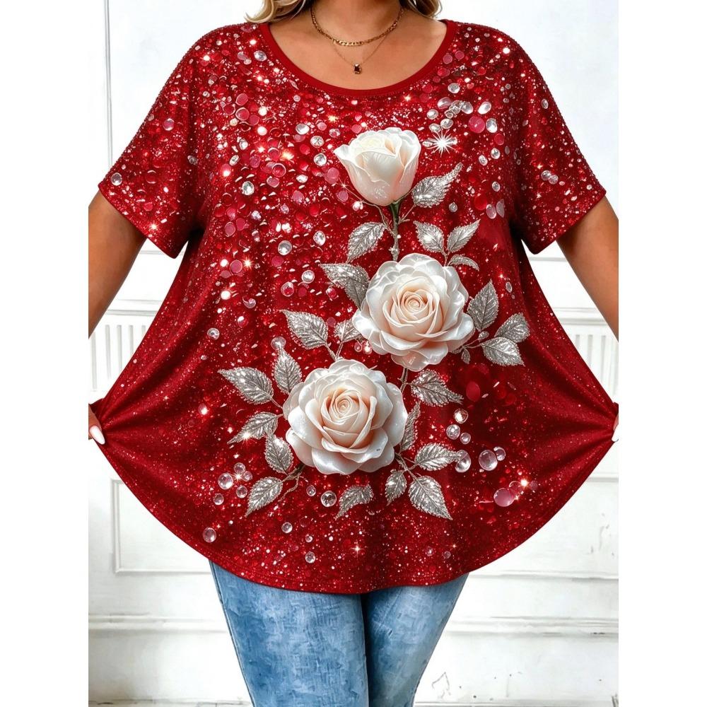 Creative Stripe Geometry 3D Printed Plus Size Short Sleeved T-shirt Fashionable Comfortable Soft Breathable Large Loose Women's Round Neck T-shirt