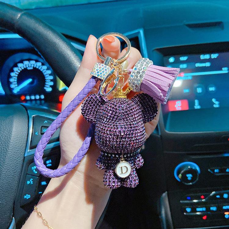 Car Studded Bear Key Chain Car Key Pendant Ladies Diamond Leather Rope Pendant Fashion Bag Pendant Online Celebrity Gift.