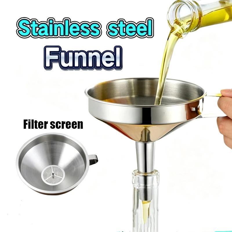 304 Stainless Steel Funnel Filter Set Rust Resistant Food Grade Wide Mouth for Kitchen Canning Liquid Transfer Home Baking Use