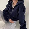 Felpa con cappuccio da donna, vestibilità aderente, corta, con zip, colore solido, calda, per autunno e inverno, giacca corta alla moda