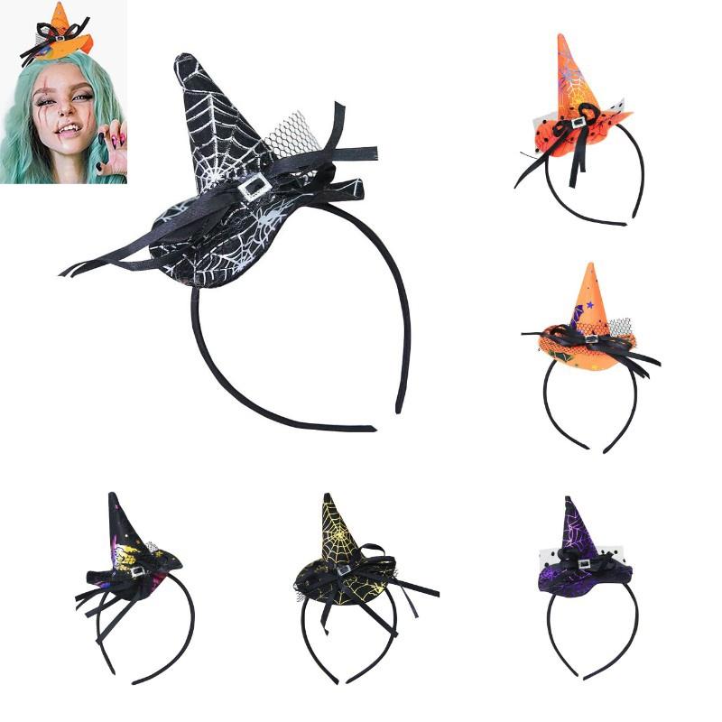 Elegant Halloween Witch Hat Headband With Spider Web Lace And Pumpkin Design
