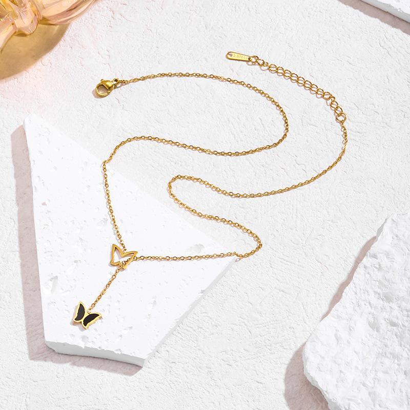 18K Gold Stainless Steel Butterfly Necklace Set - Titanium Steel Jewelry