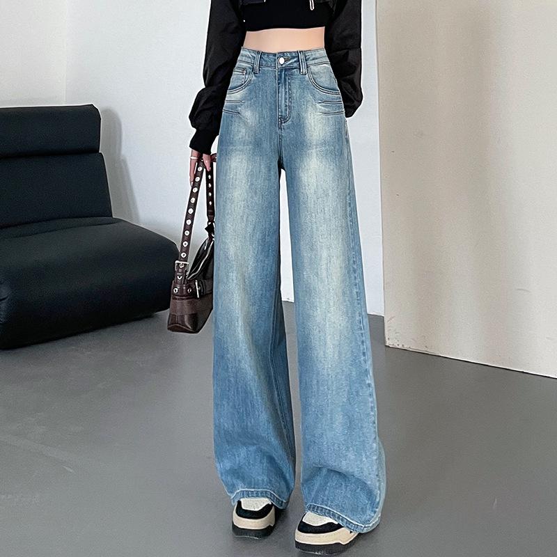 

Женские джинсы с вышивкой на весну 2025 года, с высокой посадкой и широкими штанинами - Стройнящие, Свободные, Прямые брюки-сабли XS