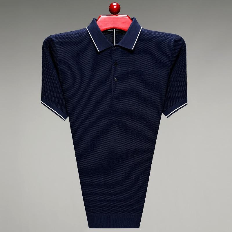 Middle-Aged and Old Father Clothes Business Casual Fashion Men's T-shirt Polo Collar Solid Color Elegant Breathable Mesh Short Sleeve