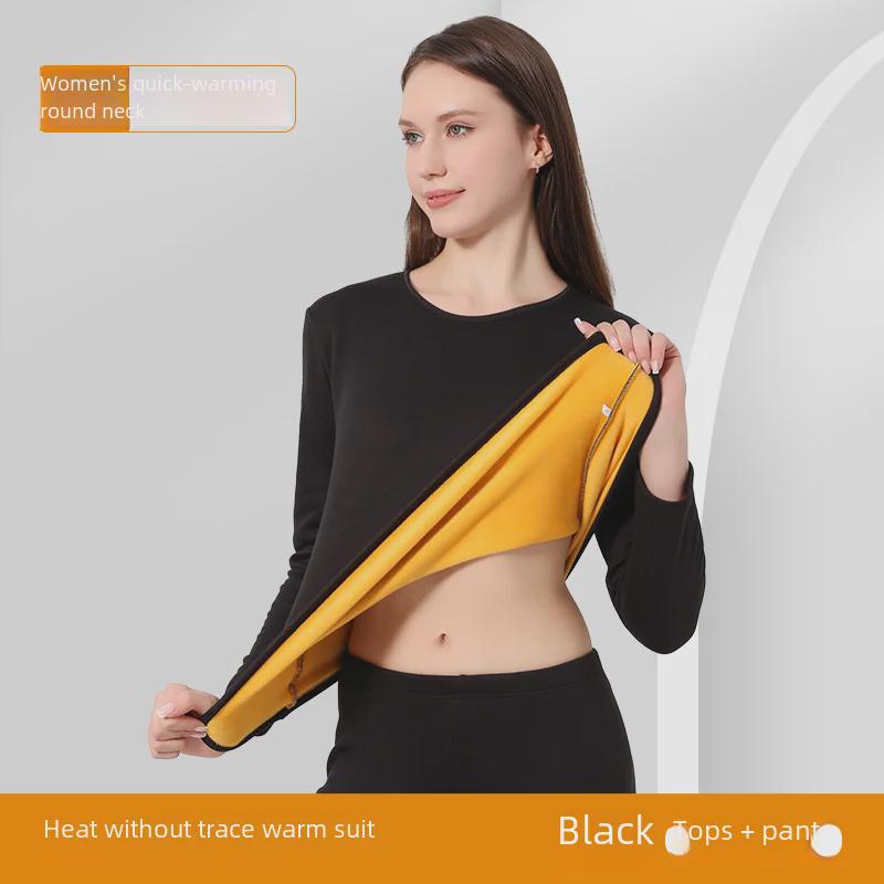 "Men's and Women's Slim Fit Thermal Underwear Set with German Velvet - Round Neck, Cold-Proof, Perfect for Autumn and Winter"
