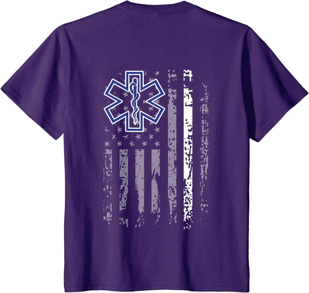 Thin White Line American Flag EMS EMT Star of Life Paramedic TShirt Summer Cotton ONeck Short Sleeve Mens T Shirt New S3XL