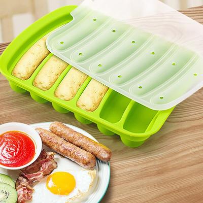 Stampo in Silicone per Salsiccia 6 Griglie Antiaderente Cucina Fai da Te Prosciutto Hotdog Stampo Stampi per Cottura Torta con Coperchio Utensili Domestici
