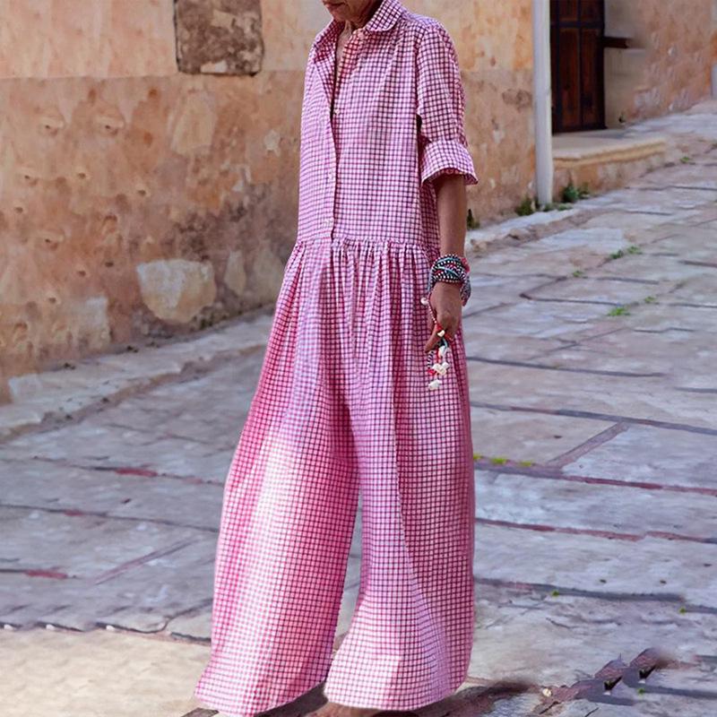 

Women s Plaid Jumpsuit: Wide-Leg Beach Cover-up Extra Large світло-синій колір