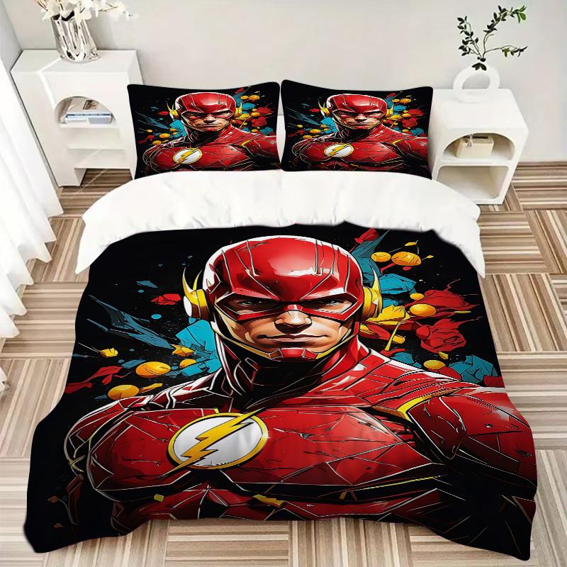 3pcs Flash Superhero Duvet Cover Set, 1 Duvet Cover + 2 Pillowcases (No Insert), High-Definition Print for All Seasons,Durable Yy251103042