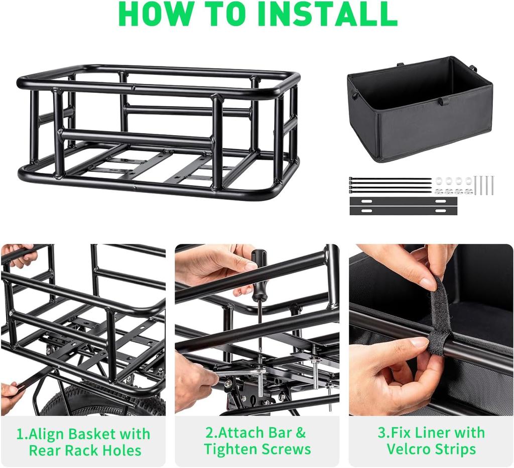 Fahrrad Hinterkorb Stabiler Fahrradkorb mit Wasserdichter Innentasche für Outdoor-Reisen Transport von Lebensmitteln Haustieren Fahrrädern Tägliche Fahrten