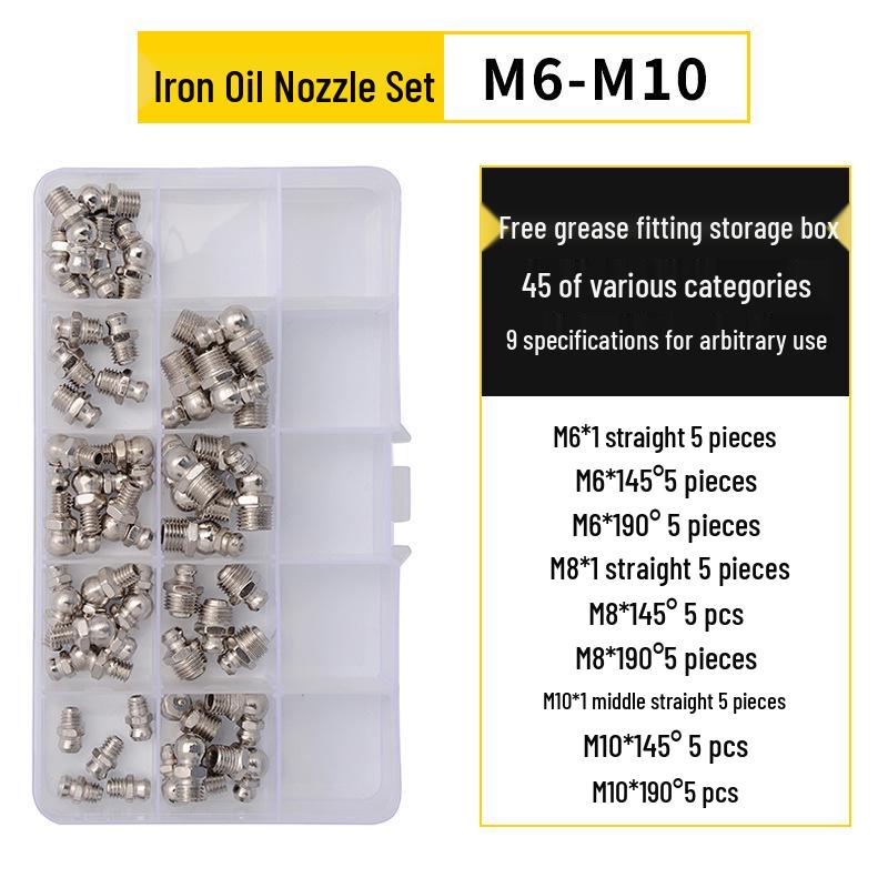 Nickel-Plated Iron Bent Grease Nipple Grease Gun Head M6-M14 G1/8