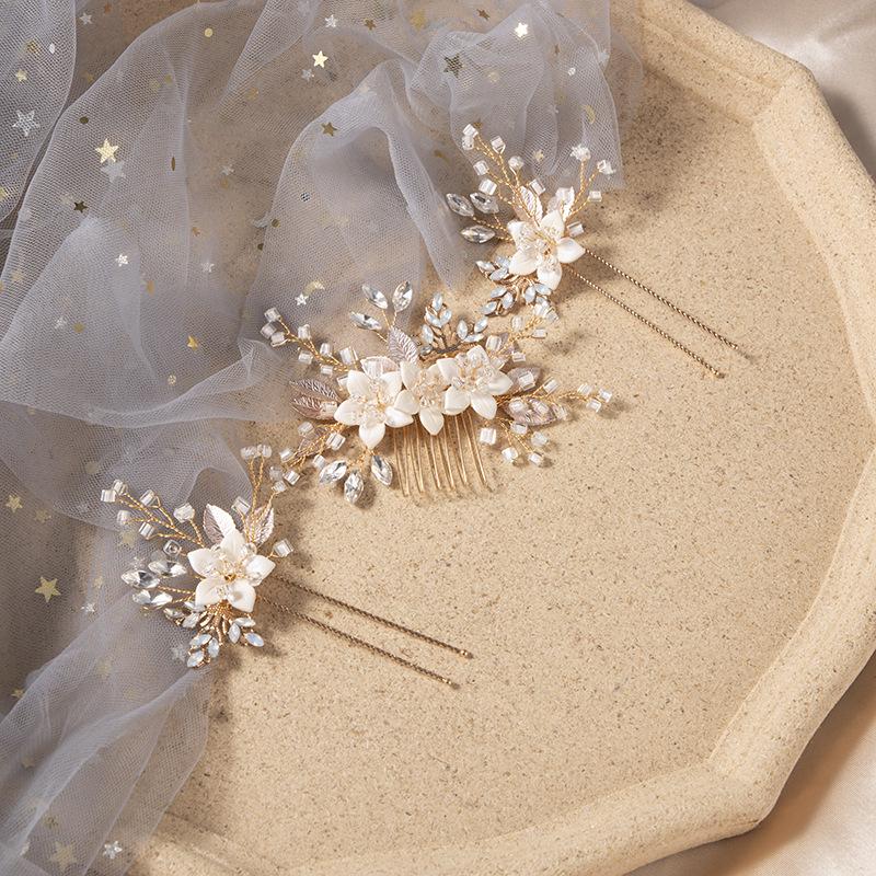 

Handmade Crystal Pearl Bridal Hair Comb Set - European Wedding Headpiece & Accessories Pair of Hair Forks
