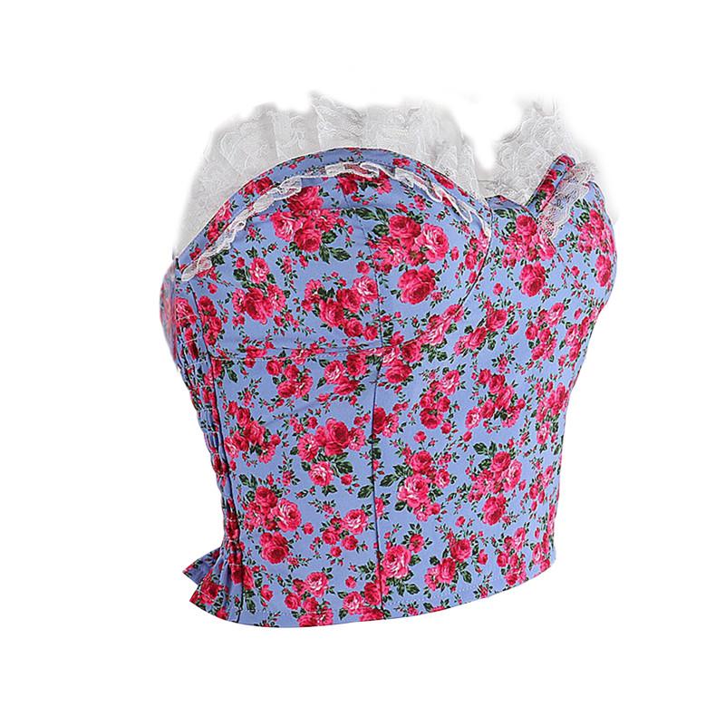 Flower Printing Chest Wrap Vest Girl's Low Collar Vest Casual Tight Backless Crop Tops Women Sexy Sleeveless Off Shoulder Tops