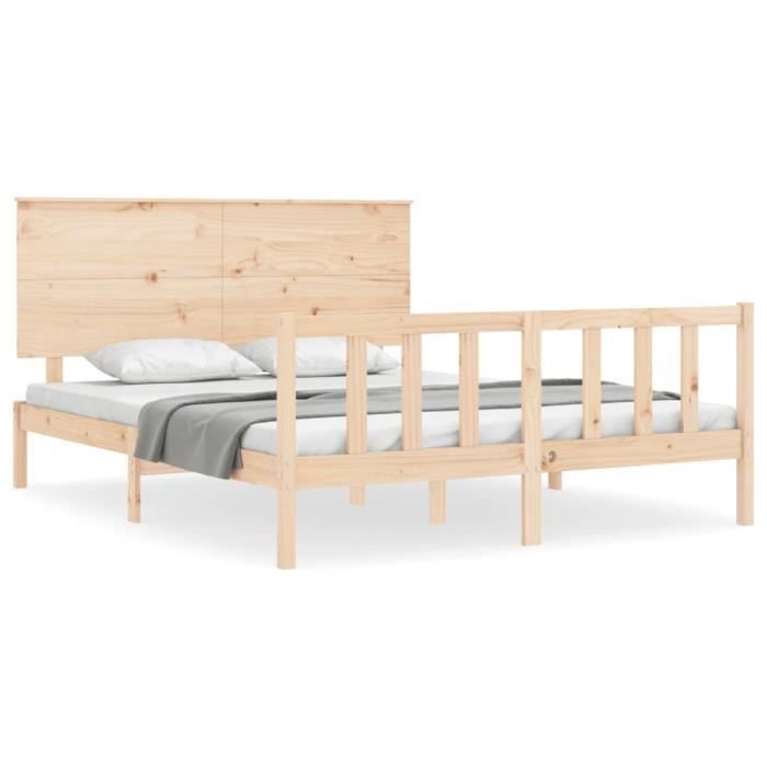 VidaXL Cadre de lit avec tête de lit 160x200 cm bois massif 3193411