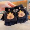 New 6-10 Years Old Half Finger Gloves Thickened Cute Capybara Winter Flip Gloves Elastic Warm Writing Gloves Outdoor