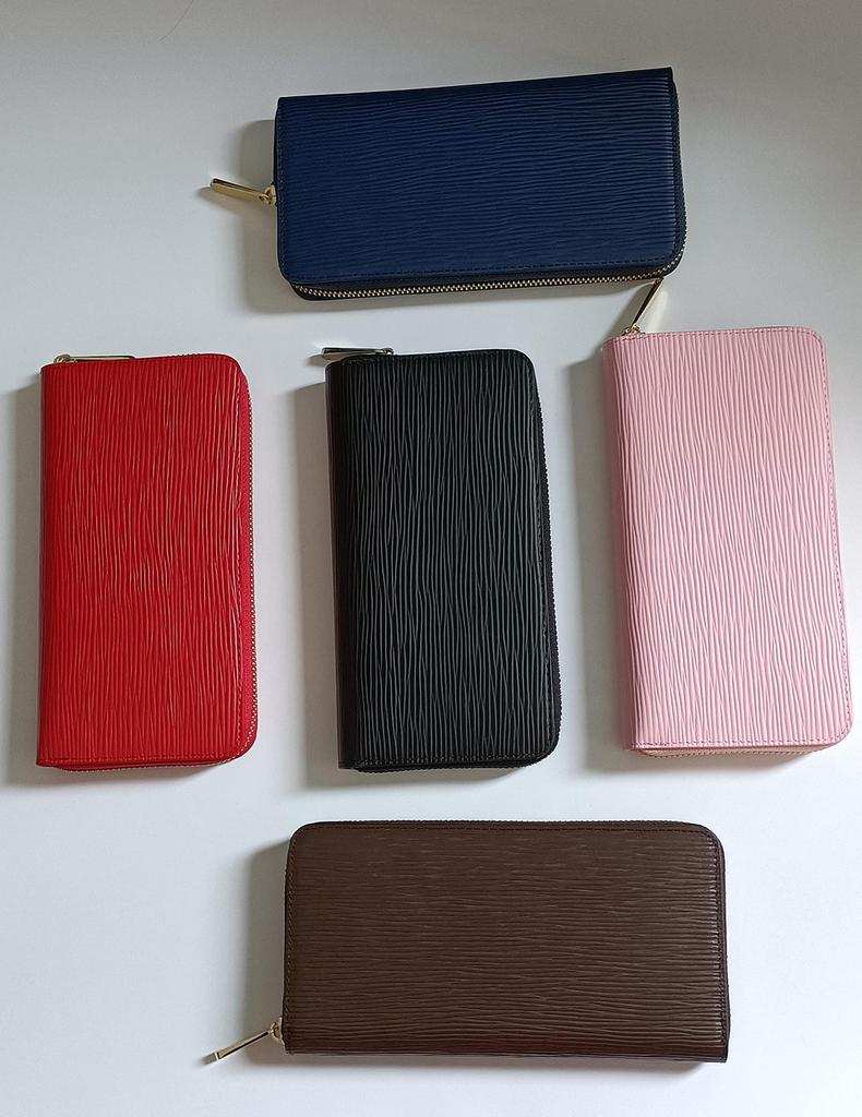 Fashionable women's leather long wallet with separate coin compartment, large capacity, and round zipper (Navy)