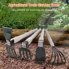 5-zinkiger Rechen Handgrubber mit kurzem Holzgriff, Biegefestes Gartenhandrechenwerkzeug, Ideal zum Lockern oder Unkrautjäten