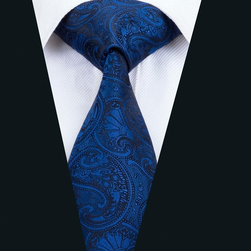 Blue Silk Men's Tie Clip Solid Tie For Men Gift for Men Luxury Necktie Hanky Cufflinks Set Formal Wedding Tie