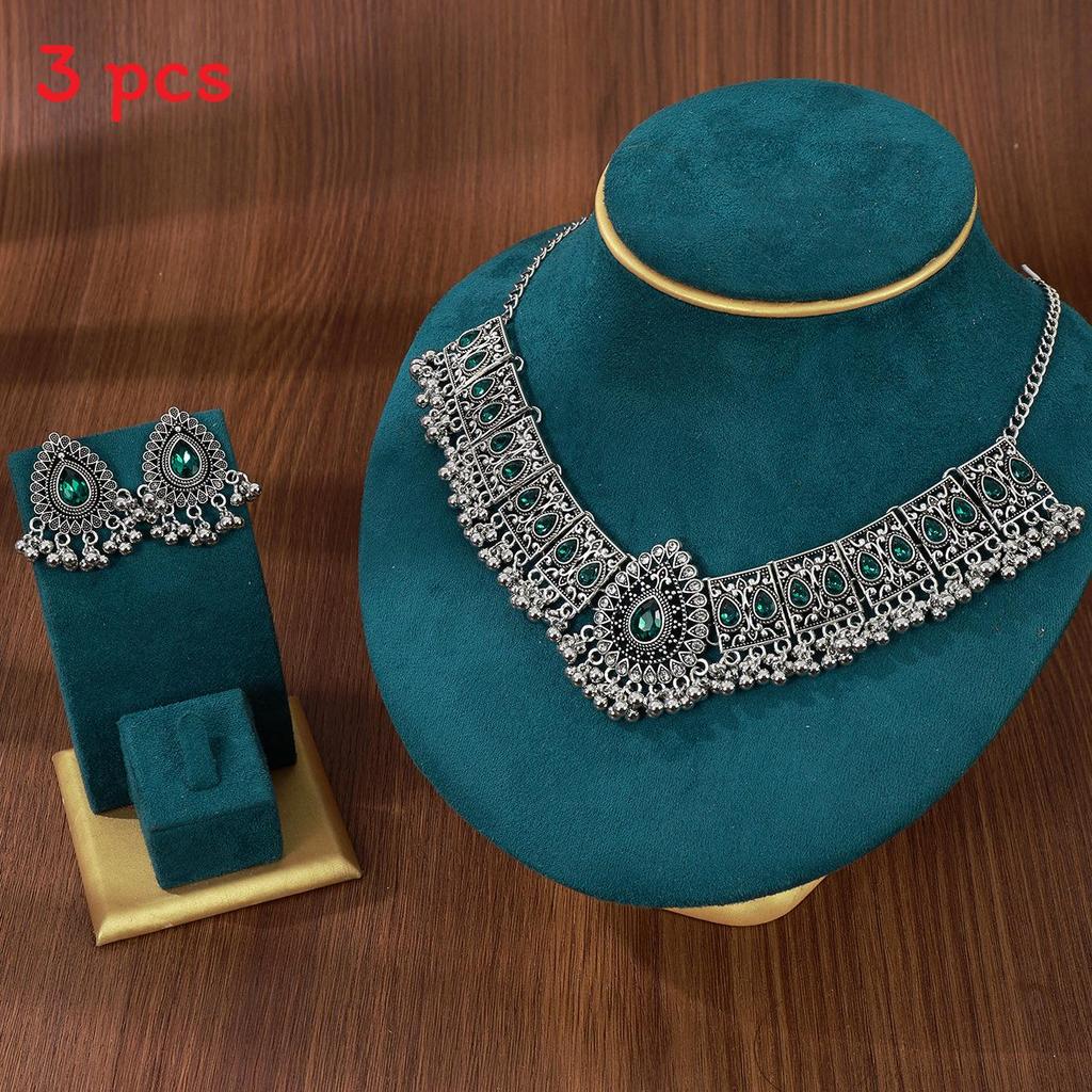 Water Drop Pendant Necklace And Earrings Set With Rhinestones For Women