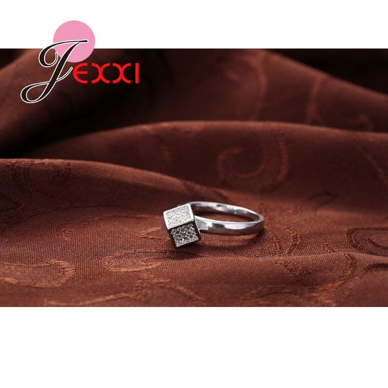 High Quality 925 Sterling Silver Women Sparkling CZ Crystals Rhinestone Cube Geometric Jewelry Female Wedding Band Ring