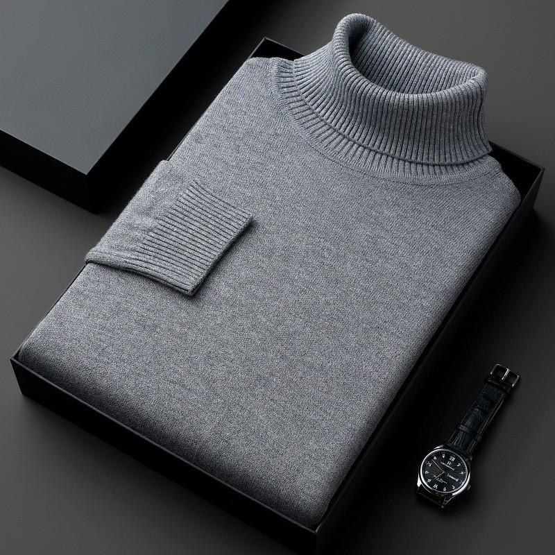 Men's Winter High Neck Thick Loose Knit Sweater - Solid Color Casual Versatile Top