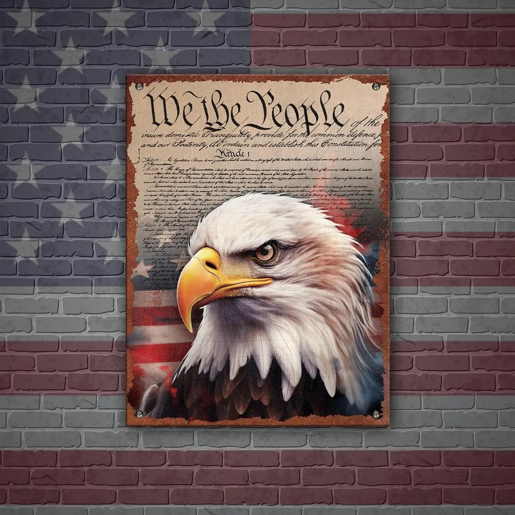 USA Eagle 1776 Vintage Tin Meal Sign, Wall Art Plaque Indoor Outdoor Patriotic Decor, USA Soldier Hero Memorial Day Decorations