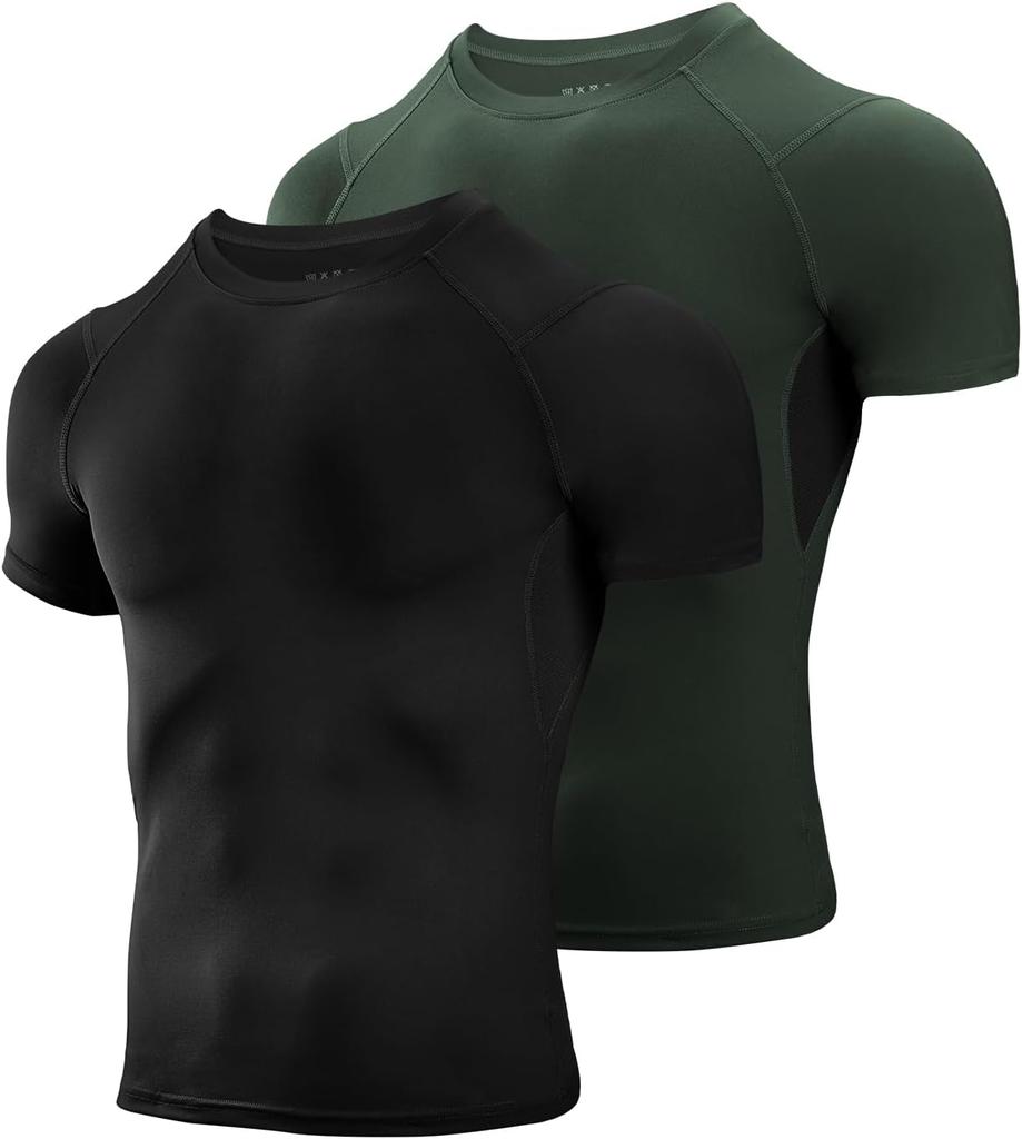 Men's Compression Shirts 2 Pack, Short Sleeve Athletic Compression Tops Cool Dry Workout T Shirt
