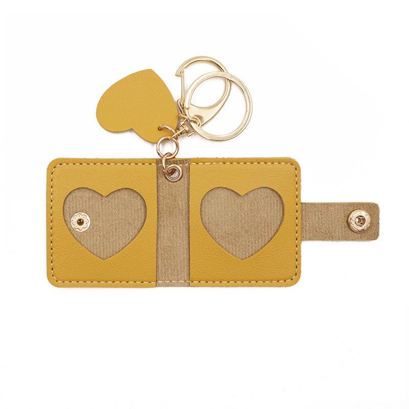 Korean Style Heart Photo Storage Keychain Leather Case for Mini Couple Photos