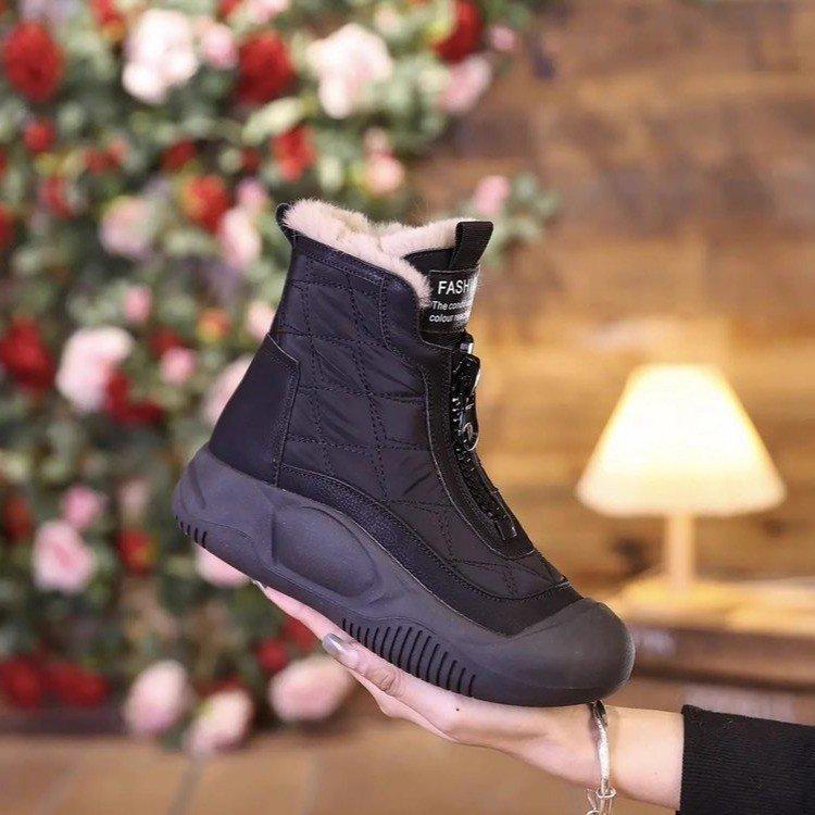 Modische Winterschuhe für Damen Retro Wasserdichte Schneestiefel 2024 Weiche Sohle Vulkanisierte Baumwollschuhe Plüsch Warme Plateau-Stiefeletten 35-40