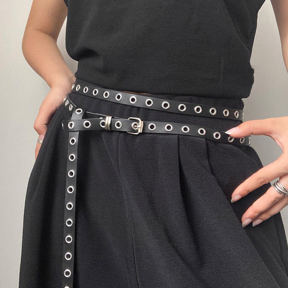 Fashion Double Circle Belt For Women PU Leather Belt Waist Decorative Punk Thin Studded Belts Ins Style Any Knot PU Jean Belts
