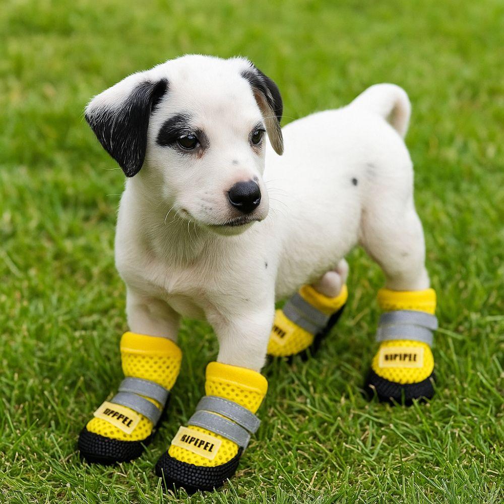 4Pcs/Set Breathable Dog Mesh Shoes Adjustable Wear-resistant Anti-Slip Dog Boots Reflective Dog Paw Protectors for Cats and Dogs
