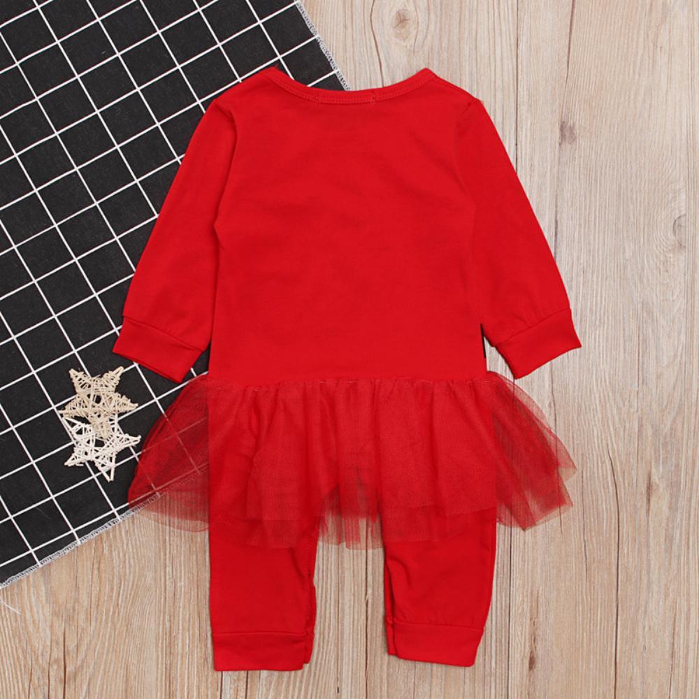 Christmas Santa Claus Baby Girls Tulle Jumpsuit One-Piece Suit Clothes for 0-24 Months