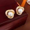 Metal Wrapped Faux Pearl Geometric Stud Earrings Women's New Elegant Glamorous Design Zircon Party Accessories