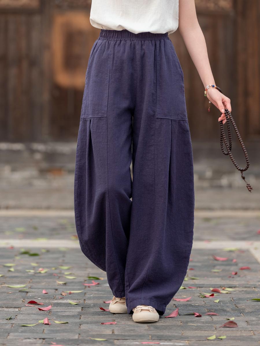 

Женские винтажные штаны-блумеры однотонные с эластичной талией и карманами брюки весна-осень свободные женские хлопковые штаны One Size темно-синий