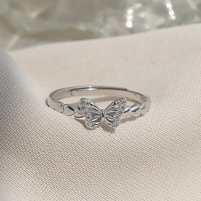 925 Silver Geometry Butterfly Love Heart Zircon Adjustable Opening Rings for Women Fine Jewelry Minimalist Accessories