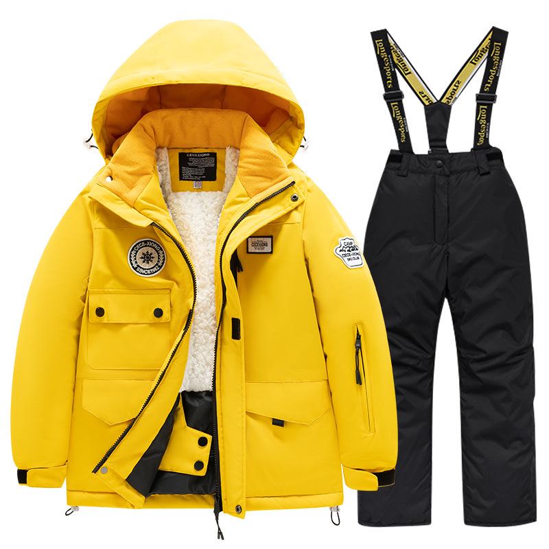 Children's Winter Ski Suit: Fleece-Lined, Waterproof, Windproof, One-Piece Ski Bib Pants for Boys and Girls
