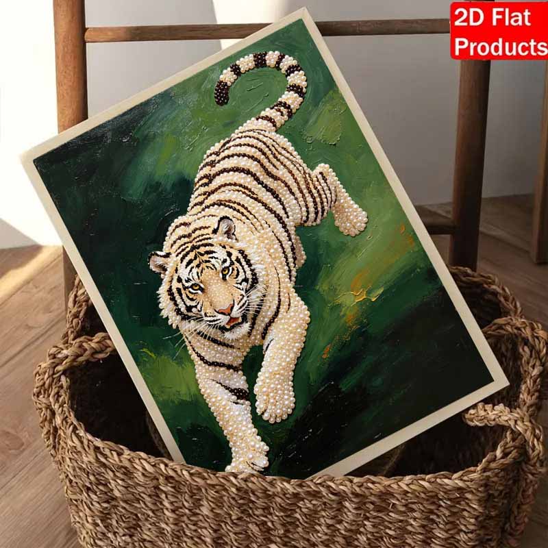 5D Pearl Kit Tiger Design DIY Rhinestone Art for Home Wall Decoration Stress Relief Handmade Gift Frameless