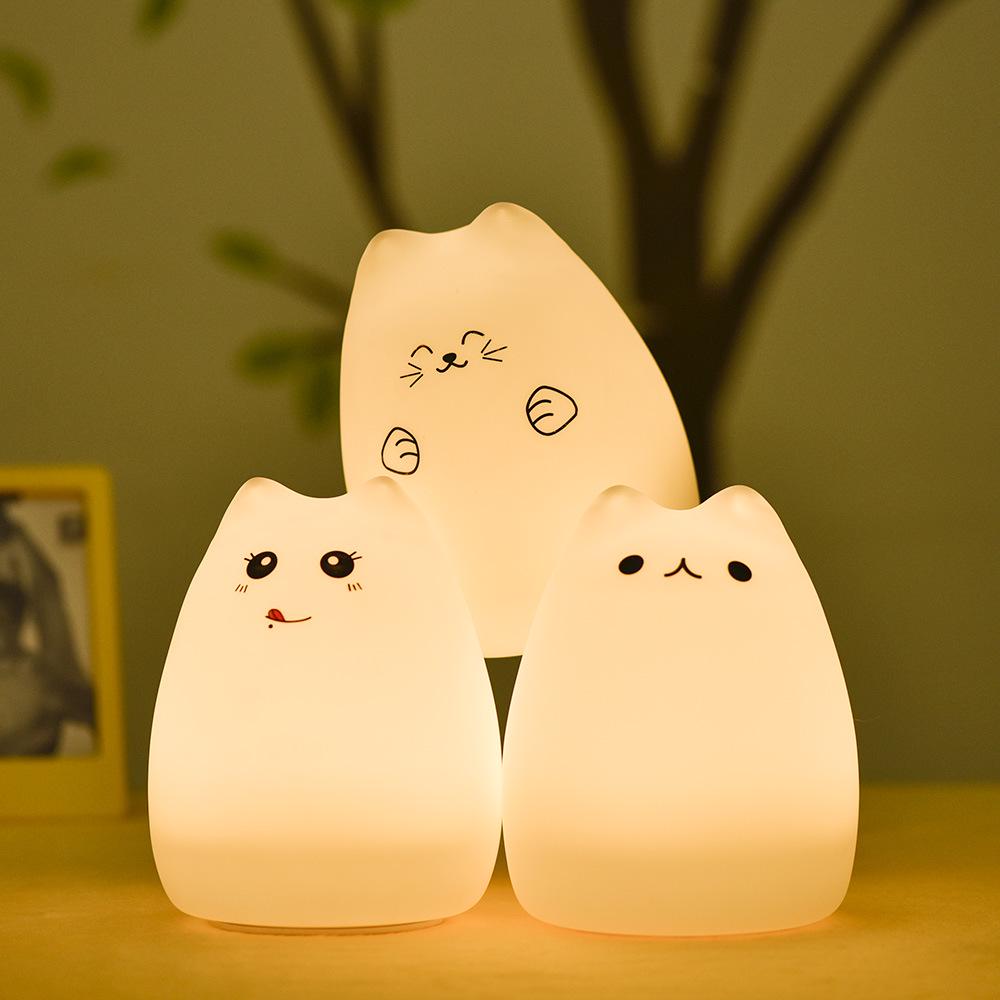Seven-Color Silicone Cat Lamp: Cute Cartoon Pet Night Light with Warm Atmosphere Glow