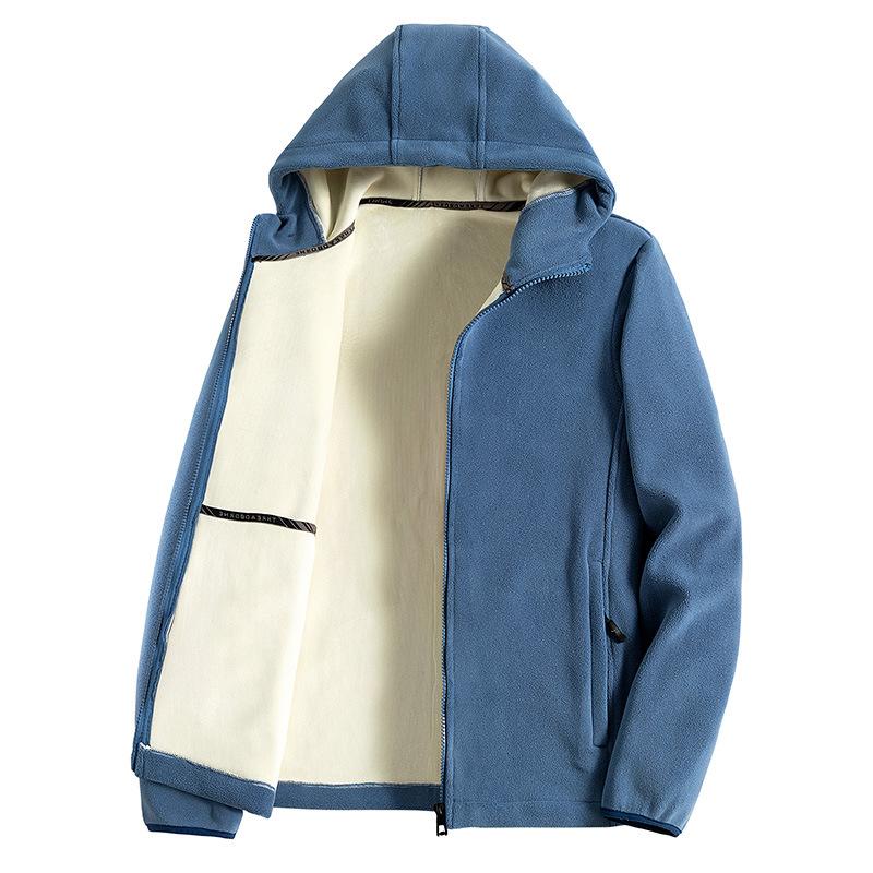 

Аустенитный флис, спортивная куртка с капюшоном, свободного кроя, повседневная, осенне-зимняя, мужская, толстая флисовая куртка с капюшоном L синий