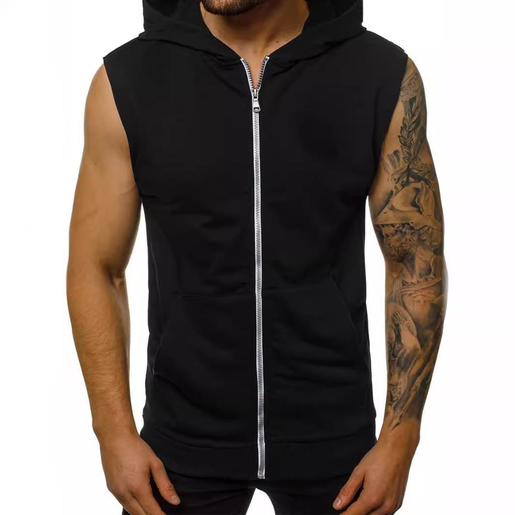Men's Summer Slim Fashion Fitness Sports Sleeveless Vest Hooded Cardigan Jacket