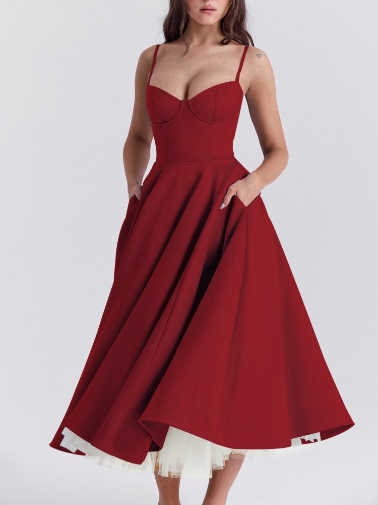 

Vintage Floral Print Strapless Dress with Full Skirt Elegant Sweetheart Neckline Dress for Women XXL червоний